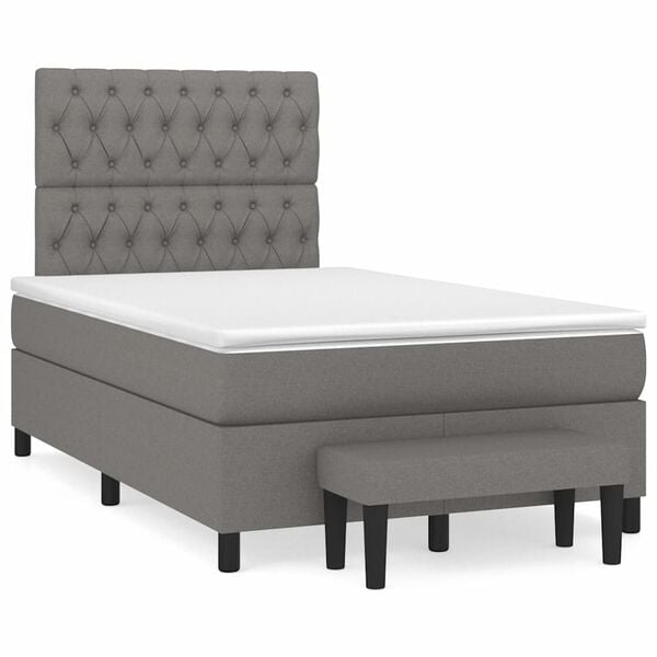 vidaXL Sommier &agrave; lattes de lit avec matelas gris fonc&eacute; 120x190cm tissu