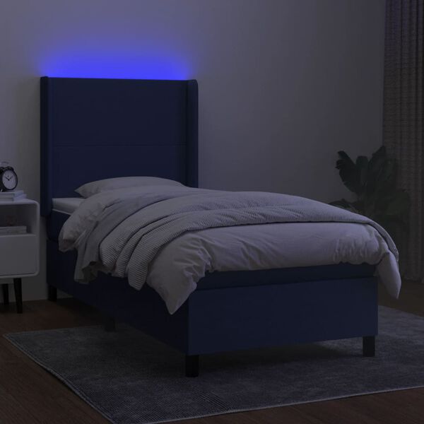 vidaXL Sommier &agrave; lattes de lit matelas et LED Bleu 90x190 cm Tissu