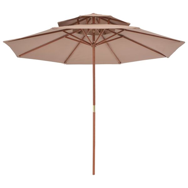 vidaXL Parasol &agrave; deux &eacute;tages avec m&acirc;t en bois 270 cm taupe