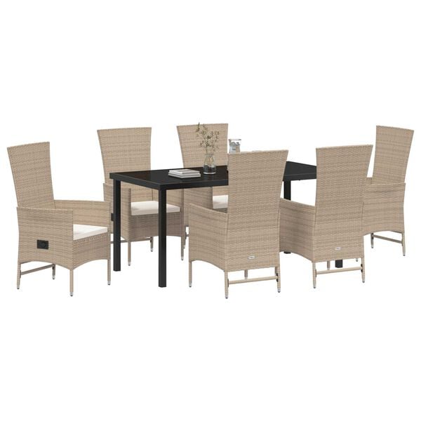 vidaXL Ensemble de salle &agrave; manger pour jardin 7 pcs Beige polyrotin