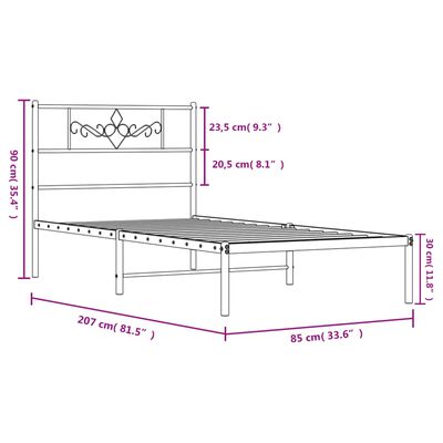 vidaXL Cadre de lit métal sans matelas avec tête de lit blanc 80x200cm