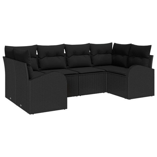 vidaXL Ensemble de canapé de jardin 6 pcs Noir Poly Rattan