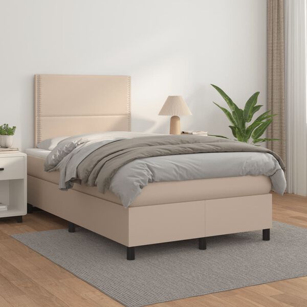 vidaXL Sommier &agrave; lattes de lit matelas cappuccino 120x190cm similicuir
