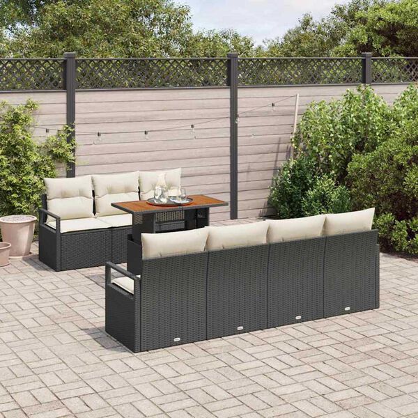 vidaXL Ensemble de canapé de jardin avec coussin 8 pcs Noir et Crème