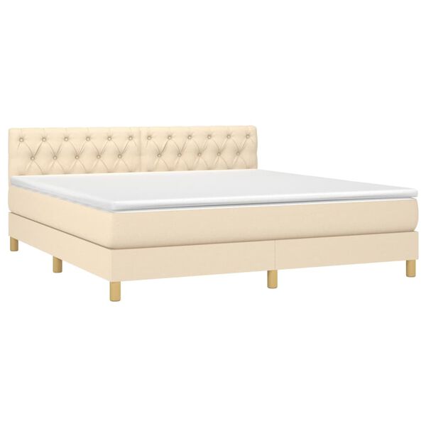 vidaXL Sommier &agrave; lattes de lit avec matelas LED Cr&egrave;me 160x200 cm Tissu