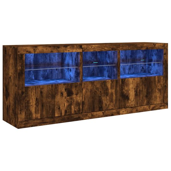 vidaXL Buffet avec lumi&egrave;res LED ch&ecirc;ne fum&eacute; 162x37x67 cm
