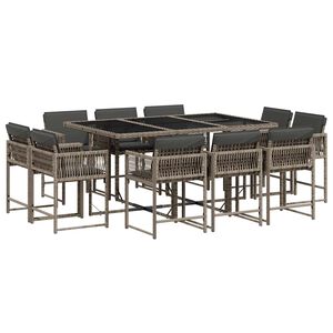 vidaXL Ensemble &agrave; manger de jardin 11pcs avec coussins gris poly rotin