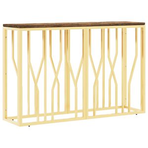 vidaXL Table console dor&eacute; acier inoxydable et bois massif r&eacute;cup&eacute;ration