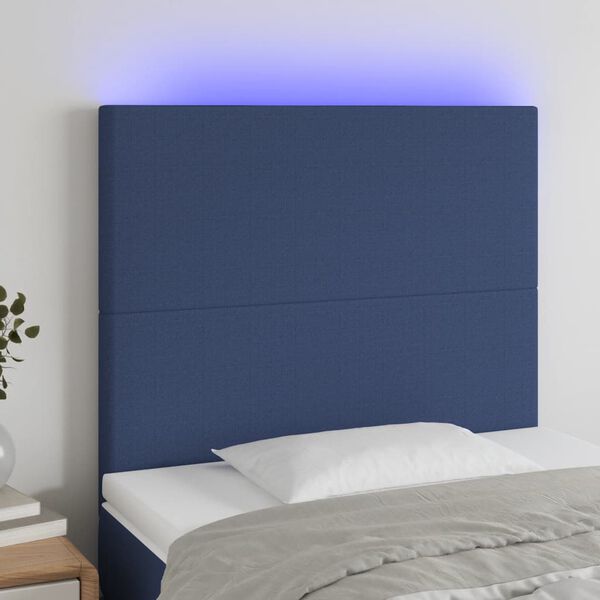 vidaXL T&ecirc;te de lit &agrave; LED Bleu 90x5x118/128 cm Tissu