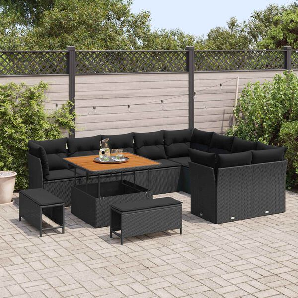 vidaXL Ensemble de canap&eacute; de jardin 12 pcs Noir polyrotin