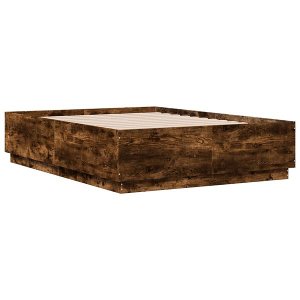 vidaXL Cadre de lit sans matelas ch&ecirc;ne fum&eacute; 135x190 cm