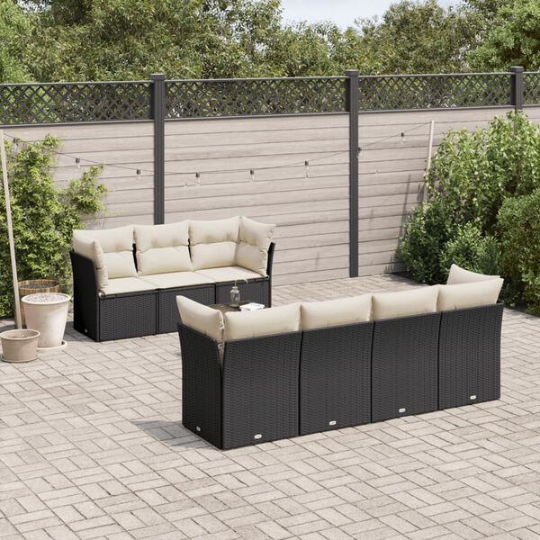 vidaXL Salon de jardin 8 pcs avec coussins noir r&eacute;sine tress&eacute;e