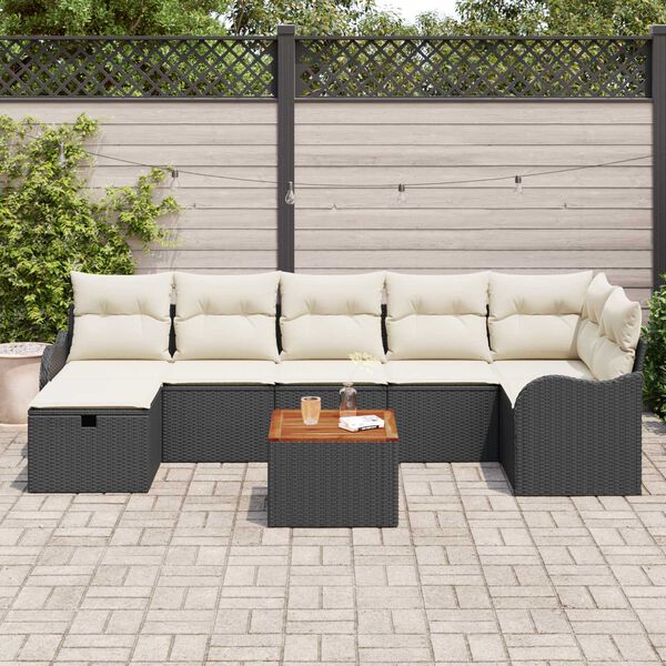 vidaXL Ensemble de canap&eacute; de jardin avec coussin 8 pcs Noir Poly rotin