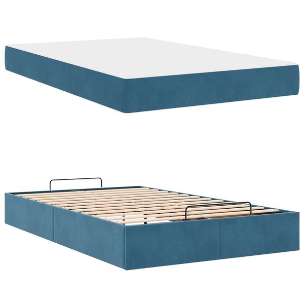 vidaXL Cadre de lit avec matelas avec matelas 2 pcs Bleu Velours
