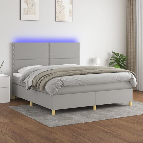 vidaXL Sommier &agrave; lattes de lit matelas et LED Gris clair 160x200 cm