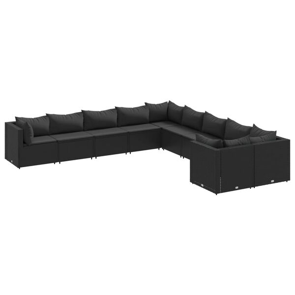 vidaXL Salon de jardin 10 pcs avec coussins noir r&eacute;sine tress&eacute;e