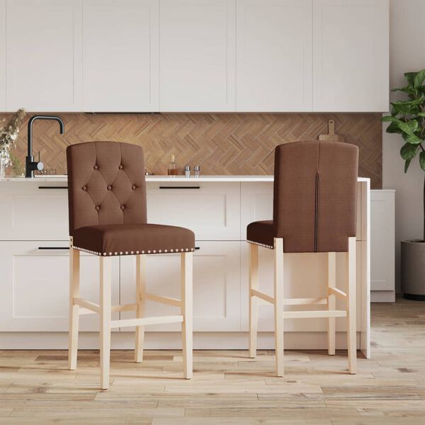 vidaXL Chaises de bar lot de 2 bois massif d'h&eacute;v&eacute;a et tissu