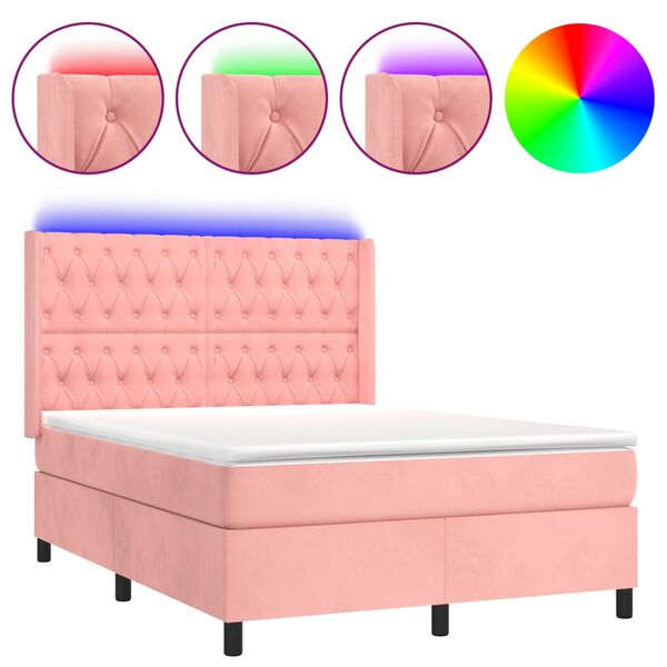 vidaXL Sommier &agrave; lattes de lit matelas et LED Rose 140x190 cm Velours