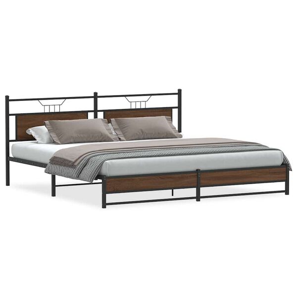 vidaXL Cadre de lit en m&eacute;tal sans matelas ch&ecirc;ne marron 193x201 cm