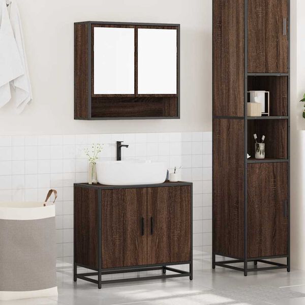 vidaXL Ensemble de meubles de salle de bain 2 pcs Ch&ecirc;ne marron