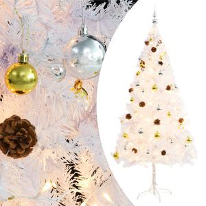 vidaXL Arbre de No&euml;l artificiel pr&eacute;-&eacute;clair&eacute; avec boules blanc 180 cm