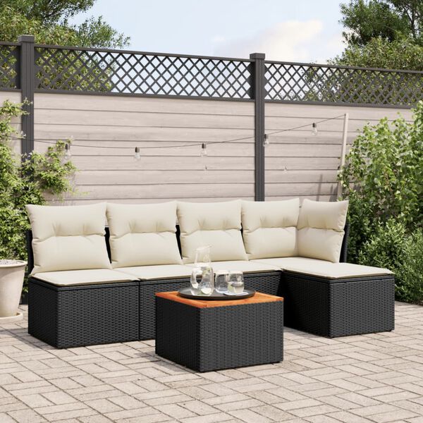 vidaXL Salon de jardin 6 pcs avec coussins noir r&eacute;sine tress&eacute;e