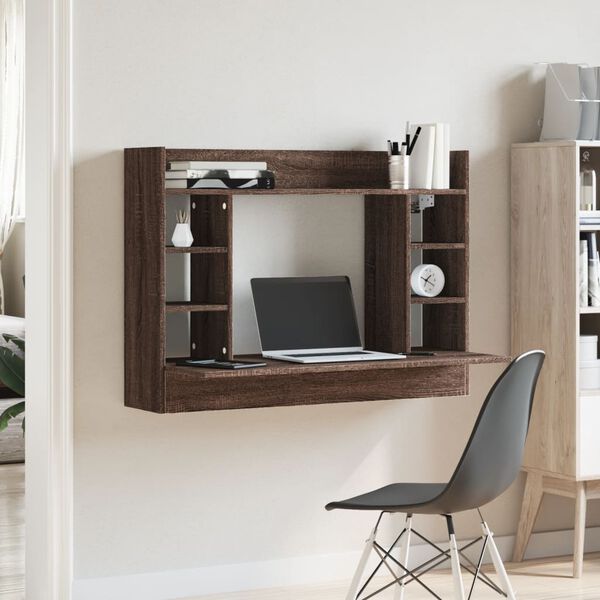vidaXL Bureau mural ch&ecirc;ne marron 105x48x75 cm bois d'ing&eacute;nierie