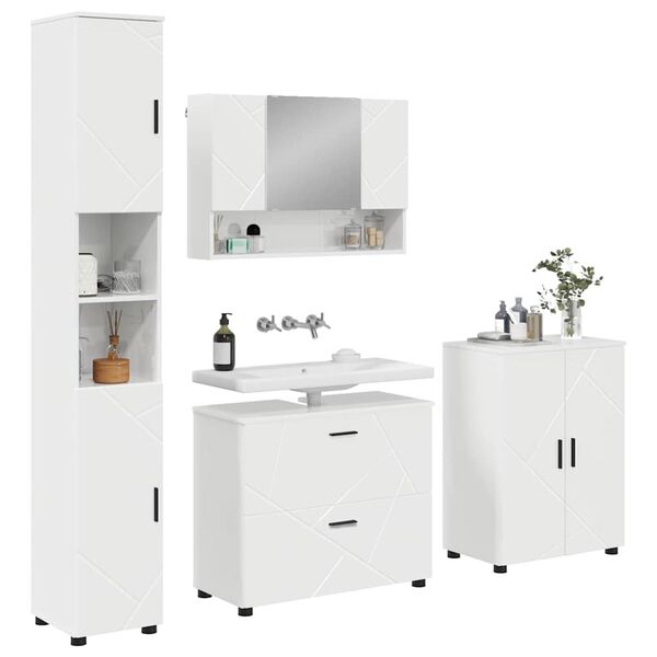 vidaXL Ensemble de mobilier de salle de bain 4 pcs Blanc brillant
