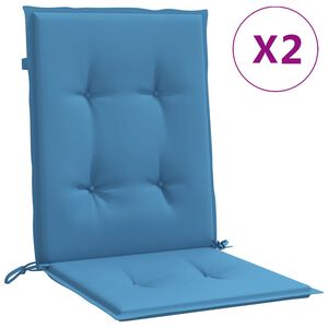 vidaXL Coussins de chaise &agrave; dossier bas lot de 2 bleu m&eacute;lang&eacute; tissu