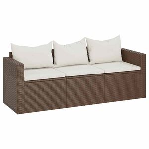 vidaXL Canap&eacute; de jardin 3 places avec coussins marron r&eacute;sine tress&eacute;e