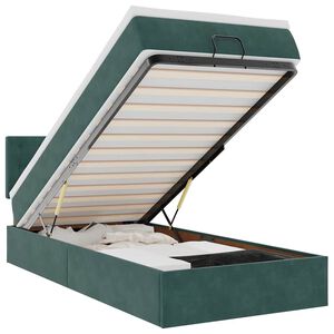 vidaXL Lit ottoman avec matelas et LED Vert fonc&eacute; 90x200cm velours