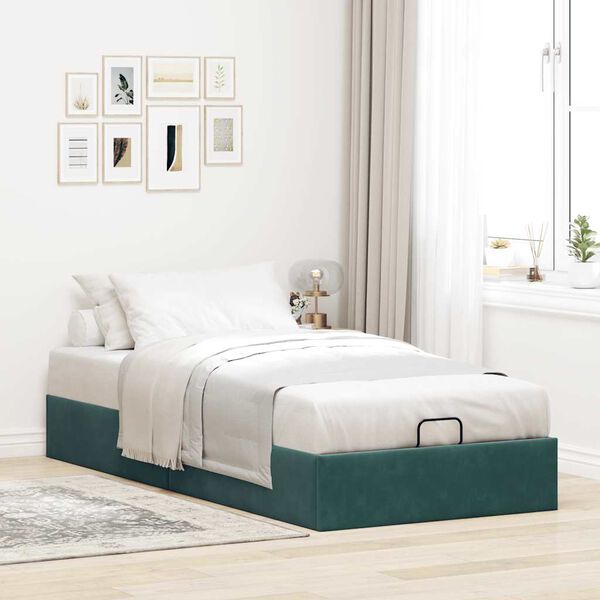 vidaXL Cadre de lit ottoman sans matelas vert fonc&eacute; 100x200 cm velours
