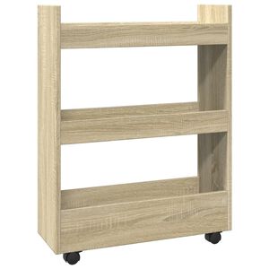 vidaXL Chariot de rangement &eacute;troit 3 niveaux ch&ecirc;ne sonoma