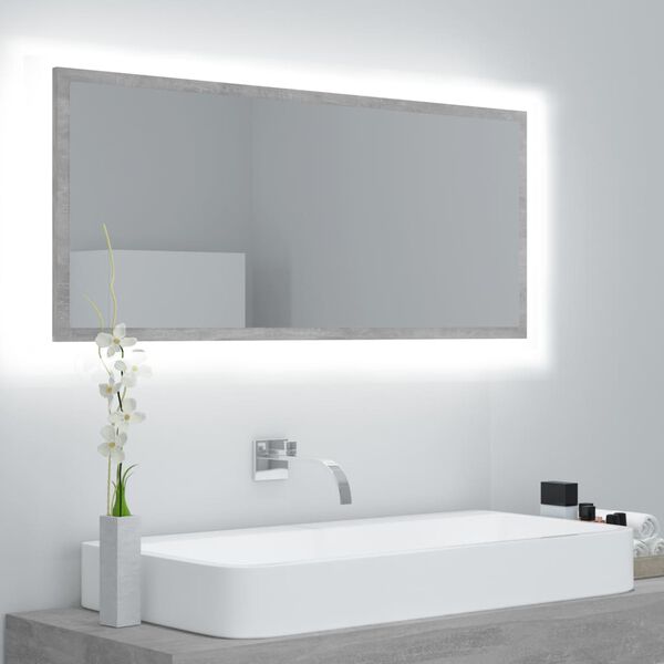 vidaXL Miroir à LED de salle de bain Gris béton 100x8,5x37cm Acrylique