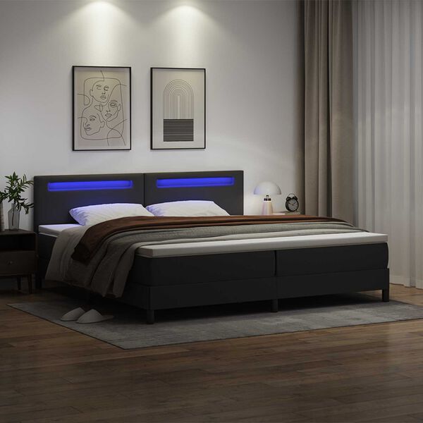 vidaXL Lit &agrave; ressorts avec matelas Noir 200 x 200 cm Simili cuir
