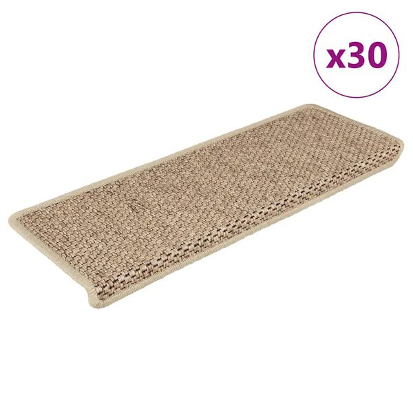 vidaXL Tapis d'escalier autocollants 30 pcs 65x21x4 cm sable