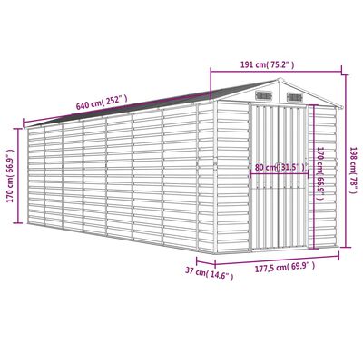 vidaXL Abri de jardin gris clair 191x640x198 cm acier galvanisé