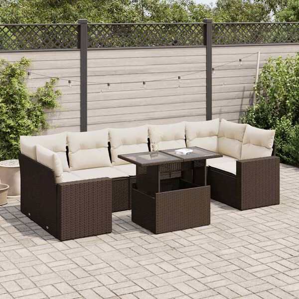 vidaXL Salon de jardin 8 pcs avec coussins marron r&eacute;sine tress&eacute;e