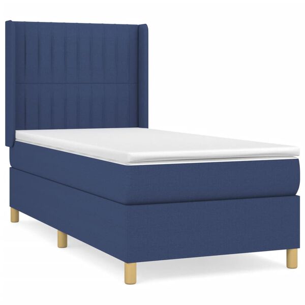 vidaXL Sommier &agrave; lattes de lit avec matelas Bleu 100x200 cm Tissu