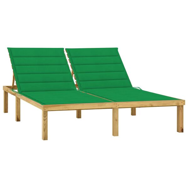 vidaXL Chaise longue double et coussins vert Bois de pin impr&eacute;gn&eacute;