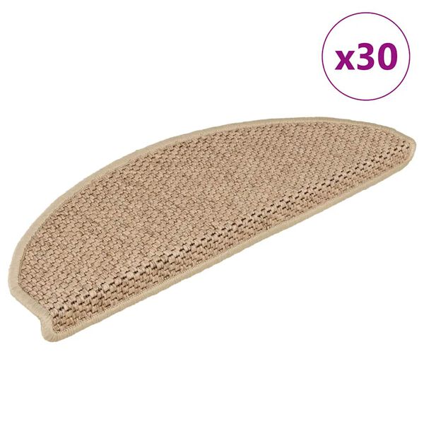 vidaXL Tapis d'escalier autocollants 30 pcs 65x21x4 cm sable