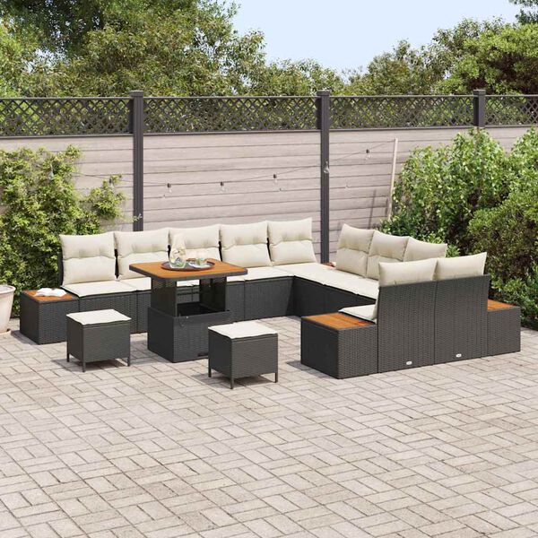 vidaXL Ensemble de canap&eacute; de jardin 13 pcs Noir Poly rotin