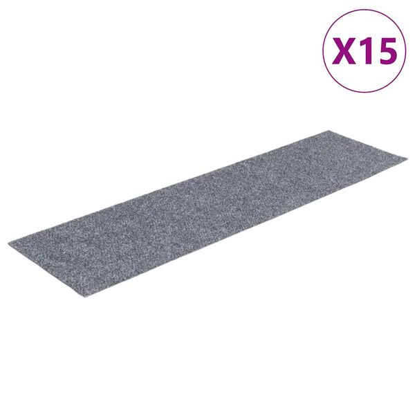 vidaXL Tapis d'escalier autocollants 15 pi&egrave;ces 76 x 20 cm Gris clair Rectangulaire