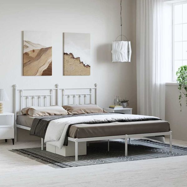 vidaXL Cadre de lit m&eacute;tal sans matelas et t&ecirc;te de lit blanc 183x213 cm