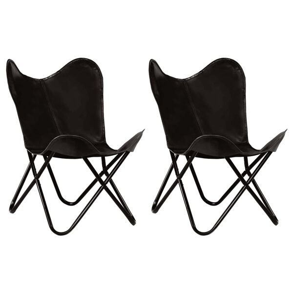 vidaXL Chaises papillon lot de 2 noir taille d'enfants cuir v&eacute;ritable