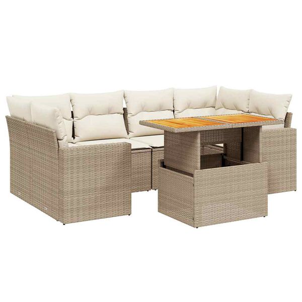 vidaXL Salon de jardin avec coussins 7 pcs beige r&eacute;sine tress&eacute;e