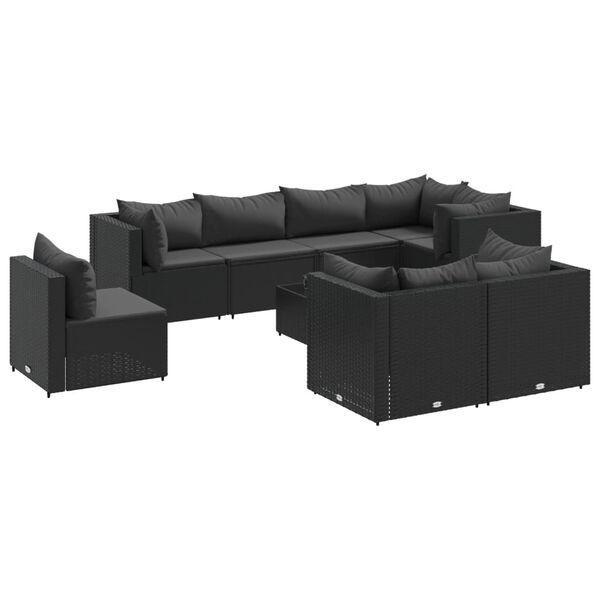 vidaXL Salon de jardin 9 pcs avec coussins Noir R&eacute;sine tress&eacute;e