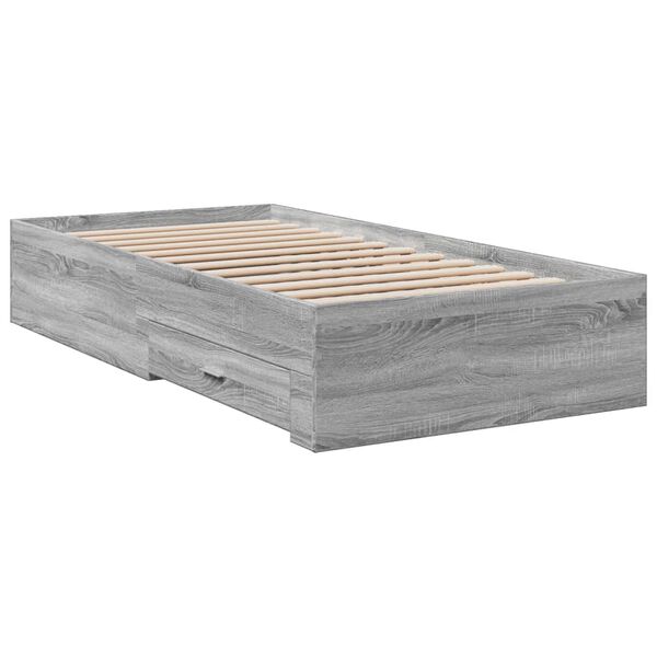 vidaXL Cadre de lit avec tiroirs sans matelas sonoma gris 75x190 cm