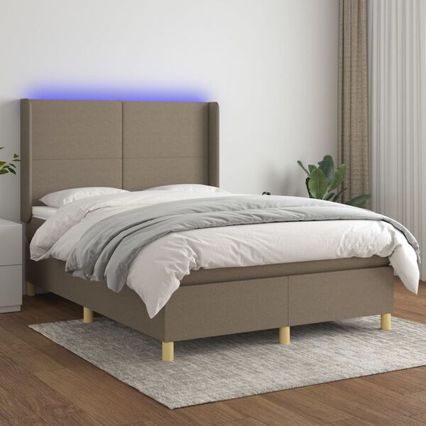 vidaXL Sommier &agrave; lattes de lit matelas et LED Taupe 140x200 cm Tissu