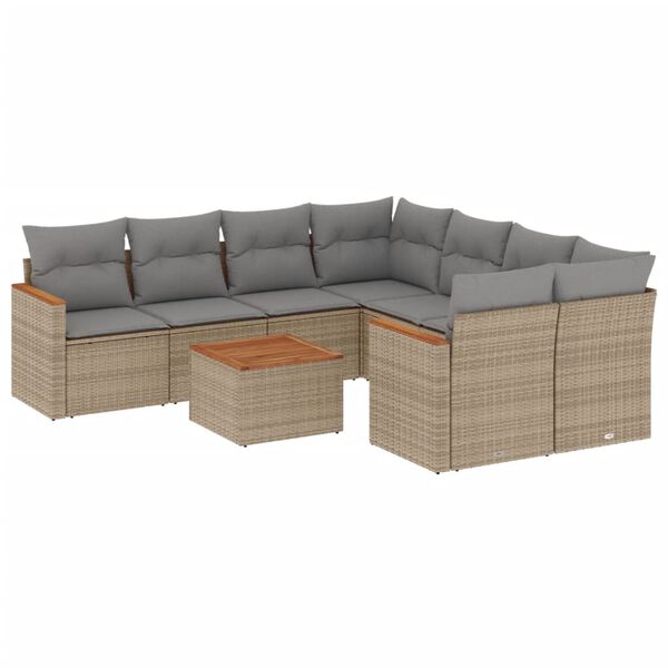 vidaXL Salon de jardin avec coussins 9pcs m&eacute;lange beige r&eacute;sine tress&eacute;e